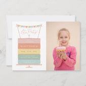 レインボーレイヤケーキガールフォトバースデーパーティー 招待状 (正面)