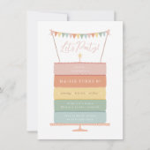 レインボーレイヤーケーキ誕生日パーティー 招待状 (正面)