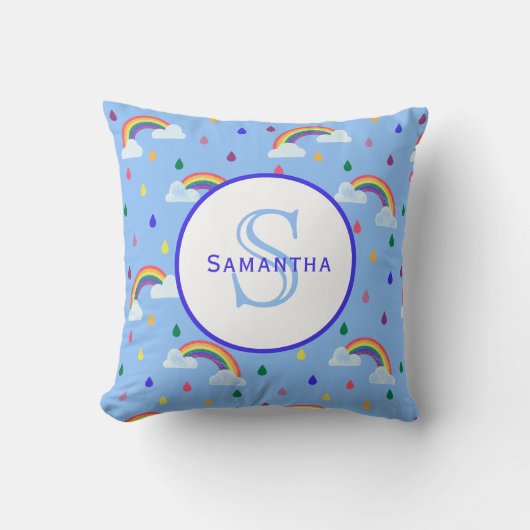 レインボーレインストームパーソナライズされたモノグラム クッション (正面)