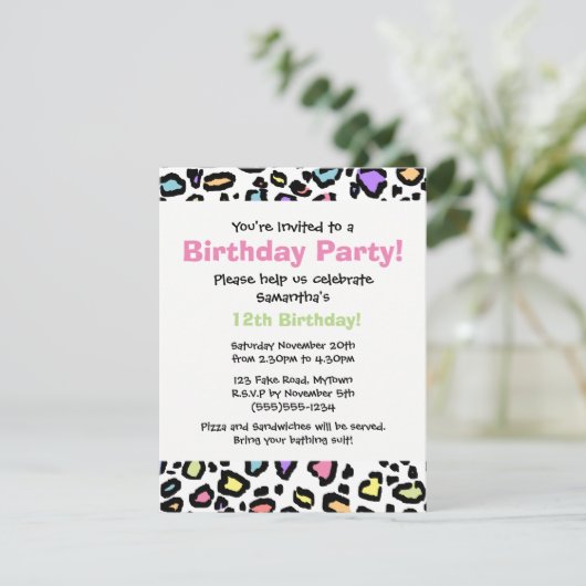 レインボーレオパード印刷バースデーパーティーの招待 招待状 (スタンド正面)