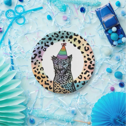 レインボーレオパード紙プレートバースデーパーティー ペーパープレート (パーティー)