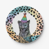 レインボーレオパード紙プレートバースデーパーティー ペーパープレート (正面)