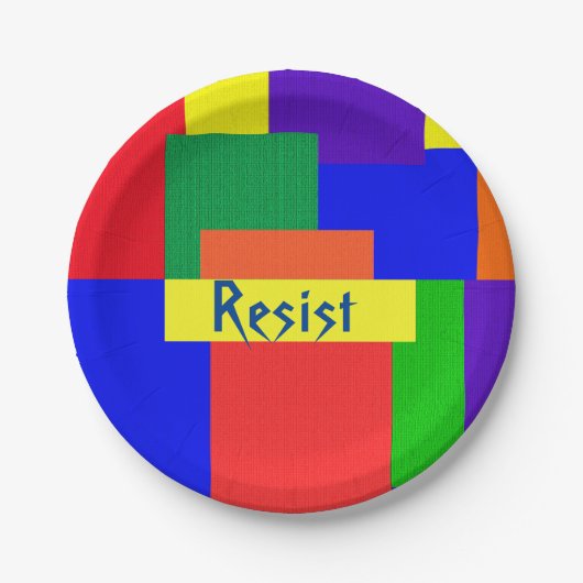 レインボーレジストパッチワークキルトデザイン紙プレート ペーパープレート (正面)