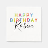 レインボーレターズハッピーバースデー紙パーティー スタンダードカクテルナプキン (正面)