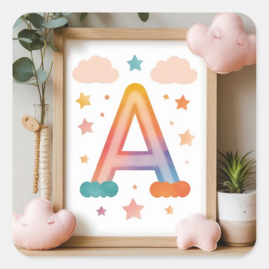 🌈 レインボーレターA星付き保育園インテリア 🌈 スクエアシール (正面)