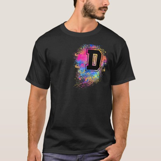 レインボーレターDイニシャルピカラフルンク Tシャツ (正面)