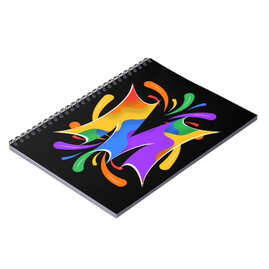 レインボーレターMモノグラム抽象芸術 ノートブック (左側)