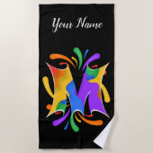 レインボーレターMモノグラム抽象芸術 ビーチタオル (正面)