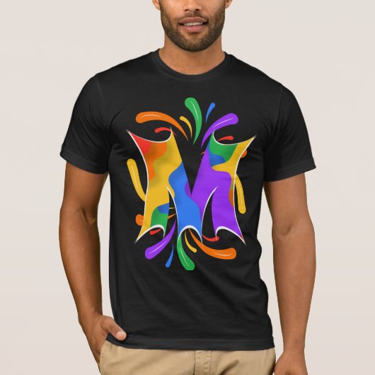 レインボーレターMモノグラム抽象芸術 Tシャツ (正面)