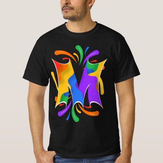 レインボーレターMモノグラム抽象芸術 Tシャツ (正面)