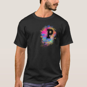 レインボーレターPイニシャルピモノグラムのッカラフルク Tシャツ
