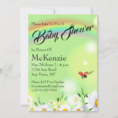 レインボーレディバグデイジーフローラベビーシャワー 招待状 (正面)
