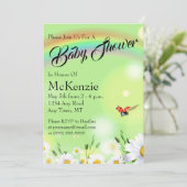 レインボーレディバグデイジーフローラベビーシャワー 招待状 (スタンド正面)
