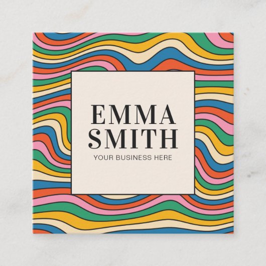 レインボーレトロストライプズ スクエア名刺 (正面)