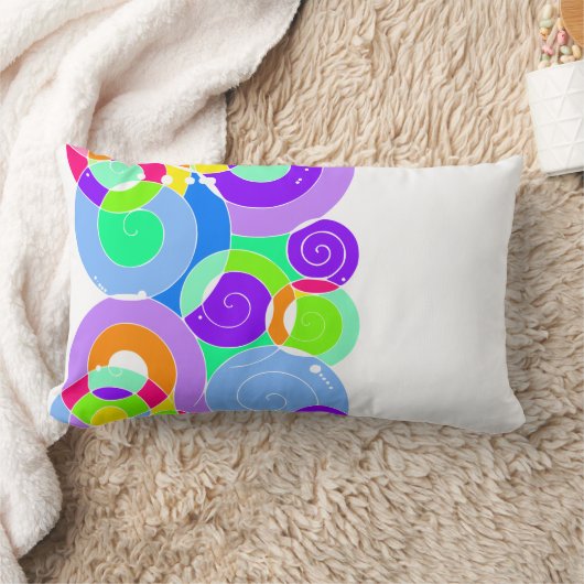レインボーレトロスパイラルアートアブストラクションパープルホワイト ランバークッション (ブランケット)
