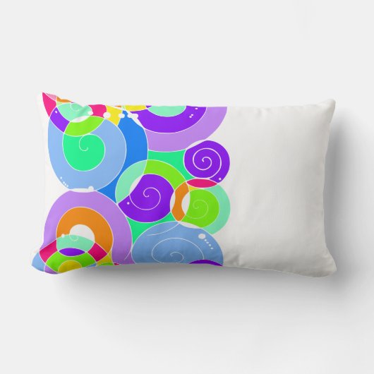 レインボーレトロスパイラルアートアブストラクションパープルホワイト ランバークッション (正面)