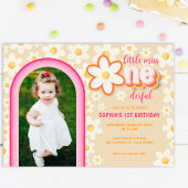 レインボーレトロデイジー写真1st誕生日招待状 ノートカード