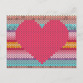レインボーレトロハートフェイクウールニットバレンタイン シーズンポストカード