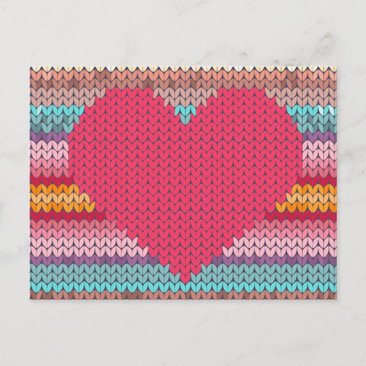 レインボーレトロハートフェイクウールニットバレンタイン シーズンポストカード (正面)
