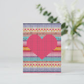 レインボーレトロハートフェイクウールニットバレンタイン シーズンポストカード (スタンド正面)