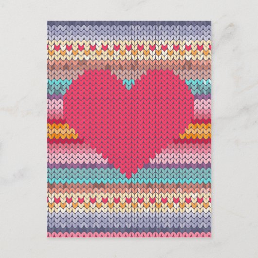 レインボーレトロハートフェイクウールニットバレンタイン シーズンポストカード (正面)