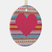 レインボーレトロハートフェイクウールニットバレンタイン セラミックオーナメント (右)