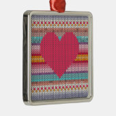 レインボーレトロハートフェイクウールニットバレンタイン メタルオーナメント (右)