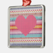 レインボーレトロハートフェイクウールニットバレンタイン メタルオーナメント (左)
