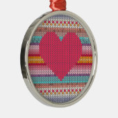 レインボーレトロハートフェイクウールニットバレンタイン メタルオーナメント (右)