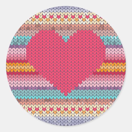 レインボーレトロハートフェイクウールニットバレンタイン ラウンドシール (正面)