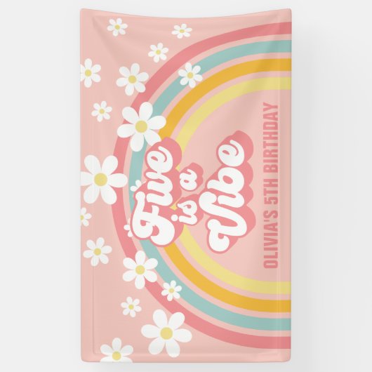 レインボーレトロファイブはヴィーブグルーヴィー5番目の誕生日 横断幕 (縦)