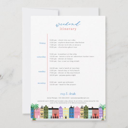 レインボーロウ チャールストン バチェロレッテ 旅程 招待状 (裏面)