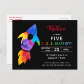 レインボーロケット船宇宙誕生日会 インビテーションポストカード (正面/裏面)