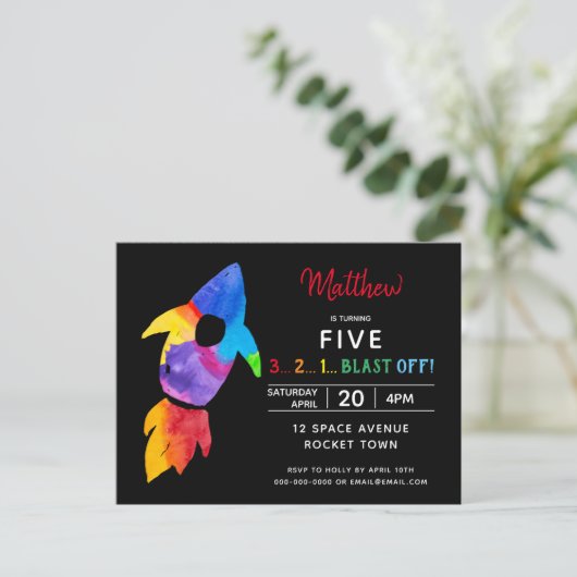 レインボーロケット船宇宙誕生日会 インビテーションポストカード (スタンド正面)