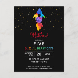 レインボーロケット船宇宙誕生日会 インビテーションポストカード