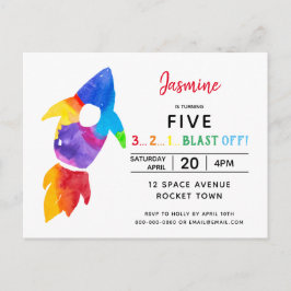 レインボーロケット船宇宙誕生日会 インビテーションポストカード