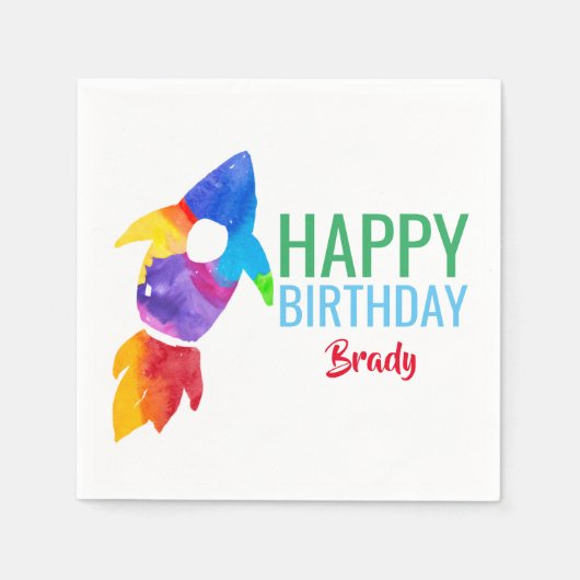 レインボーロケット船宇宙誕生日会 スタンダードカクテルナプキン (正面)
