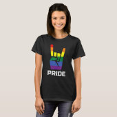 レインボーロックハンドサインプライドパンクゲイ国旗Lgbtq M Tシャツ (正面フル)