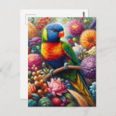 レインボーロリケエアパロッカラフルト花付き ポストカード (正面/裏面)