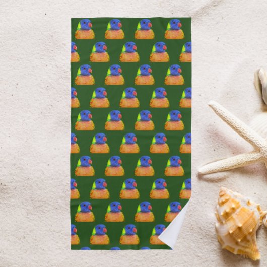 レインボーロリケートオウム模様 ビーチタオル