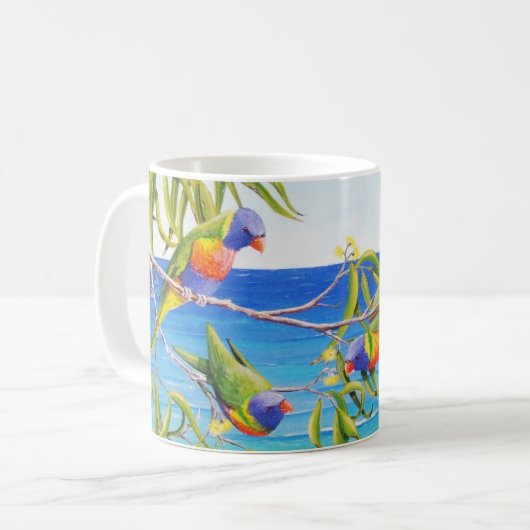 レインボーロリケートビーチキブルーオーストラリア絵画ズ コーヒーマグカップ (正面左)