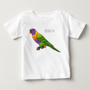 レインボーロリケート鳥の漫画イラストレーション ベビーTシャツ