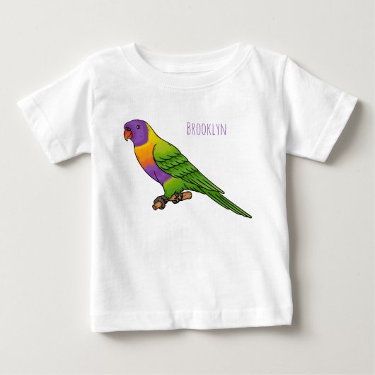 レインボーロリケート鳥の漫画イラストレーション ベビーTシャツ (正面)