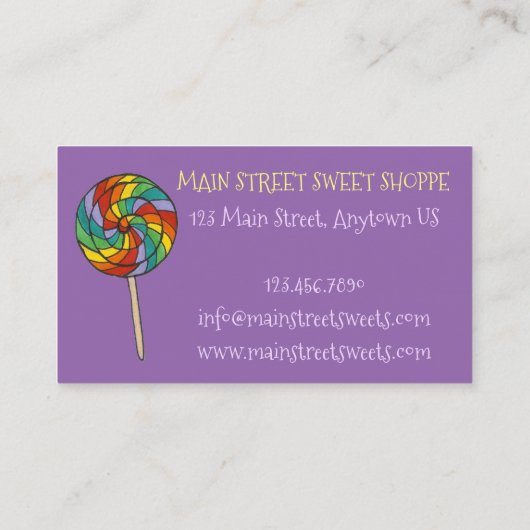 レインボーロリー棒つきキャンデーキャンディスイートショップショッピング 名刺 (裏面)