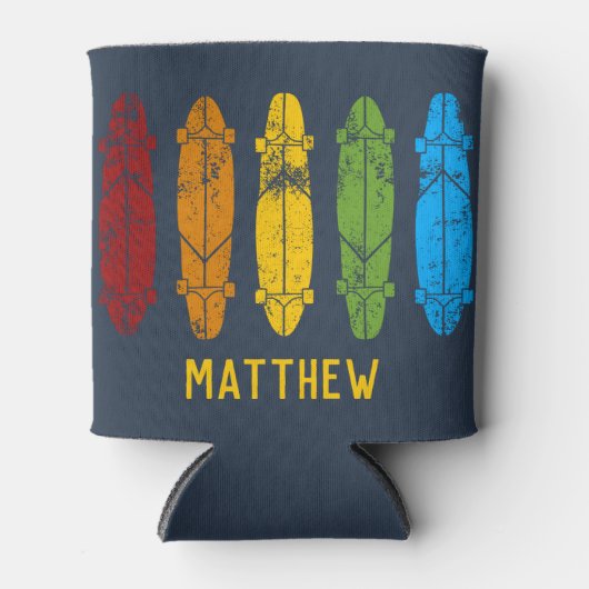 レインボーロングボードスケートボーパーソナライズされたド 缶クーラー (正面)