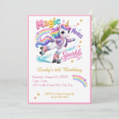 レインボーローラースケートユニコーン 誕生日ガール 招待状 (スタンド正面)