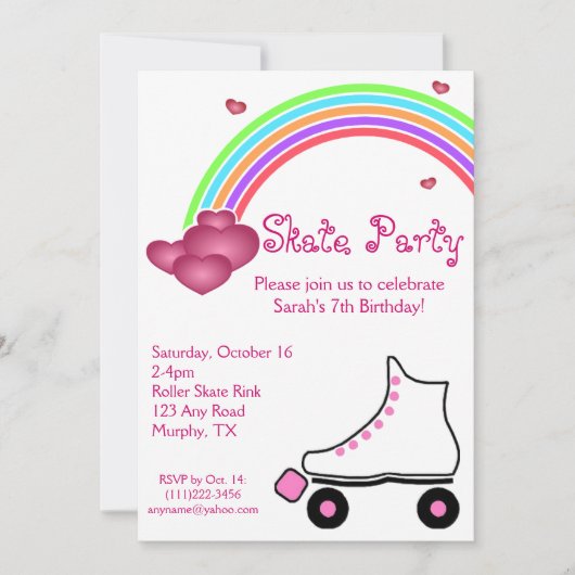 レインボーローラースケート誕生日招待状 招待状 (正面)