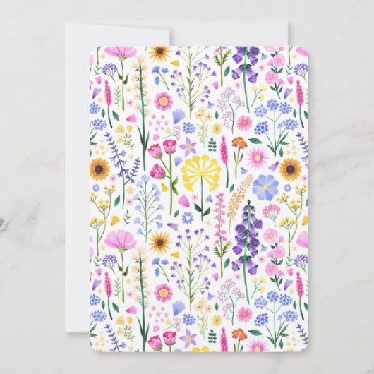 レインボーワイルドフラワーベビーガール1st誕生日春 招待状 (裏面)