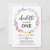 レインボーワイルドフラワーベビーガール1st誕生日春 招待状 (正面)