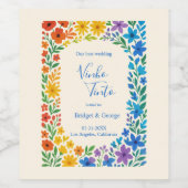 レインボーワイルドフラワー素朴フローラ結婚ズ ワインラベル (シングルラベル)